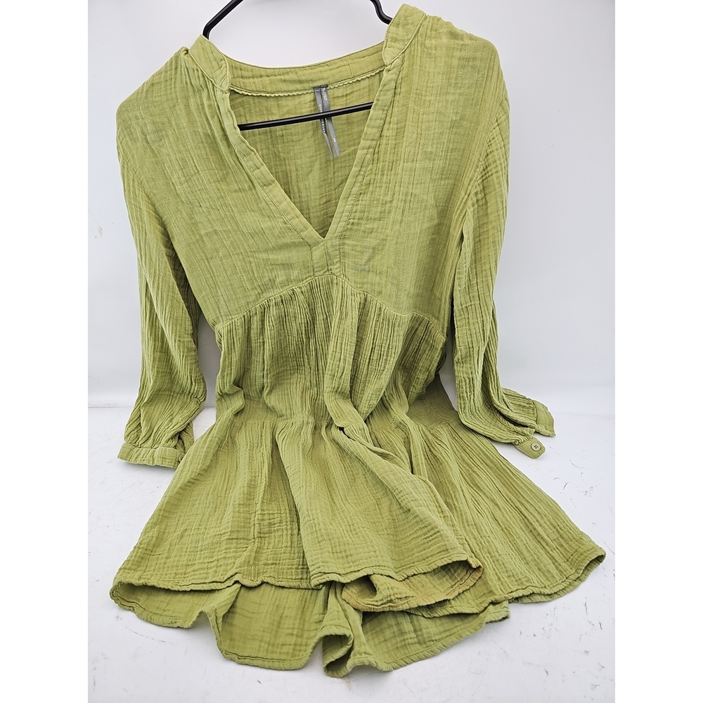 Anthropologie Green Gauze Tiered Tunic Blouse